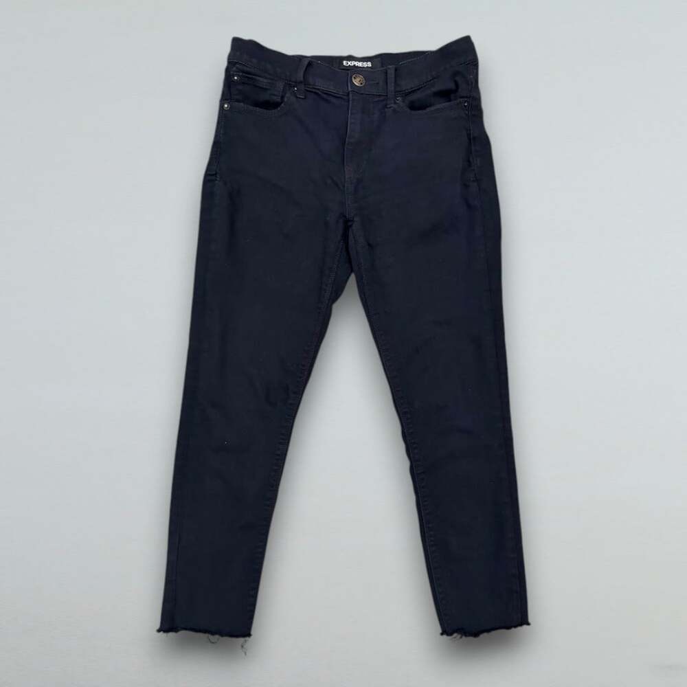 Black Mid Rise Stretch Skinny Legging Jeans Raw Frayed Hem Size 4R